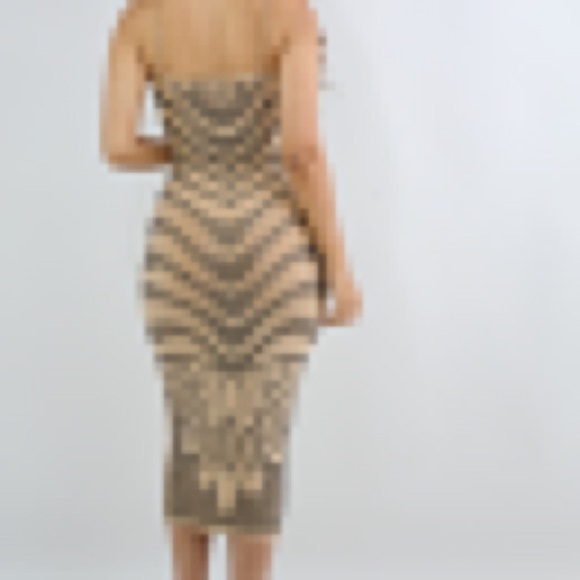 Banjul‎ Rhinestone Waves Body-Con Nude Stretchy midi shear dress Medium - Picture 4 of 16